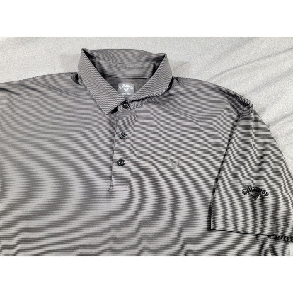 Callaway Mens‎ XL Opti Dri Moisture Wicking Golf Polo Shirt Dark Gray Pinstriped